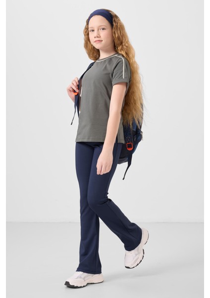 Haki Pamuklu O Yaka Standart Fit Basic Kız Çocuk T-Shirt - 75177 modelleri