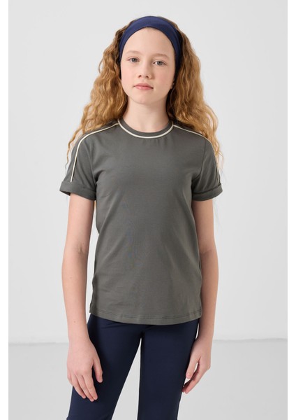 Haki Pamuklu O Yaka Standart Fit Basic Kız Çocuk T-Shirt - 75177 indirimleri