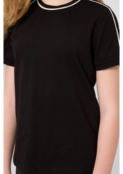 Siyah Pamuklu O Yaka Standart Fit Basic Kız Çocuk T-Shirt - 75177 modelleri