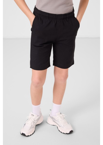 Siyah Pamuklu Oversize Fit Dokuma Hafif Esnek Chino Erkek Çocuk Şort Takım - 11278 fiyatları
