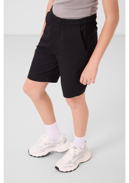 Siyah Pamuklu Oversize Fit Dokuma Hafif Esnek Chino Erkek Çocuk Şort Takım - 11278 fırsatları