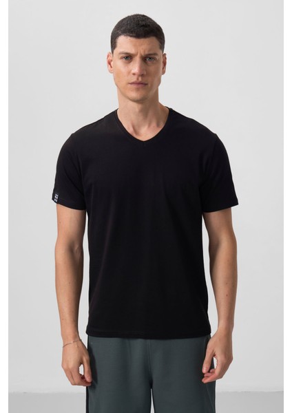 Standart Fit Basic V Yaka 3lü Paket Siyah Erkek T-Shirt 87912 modelleri