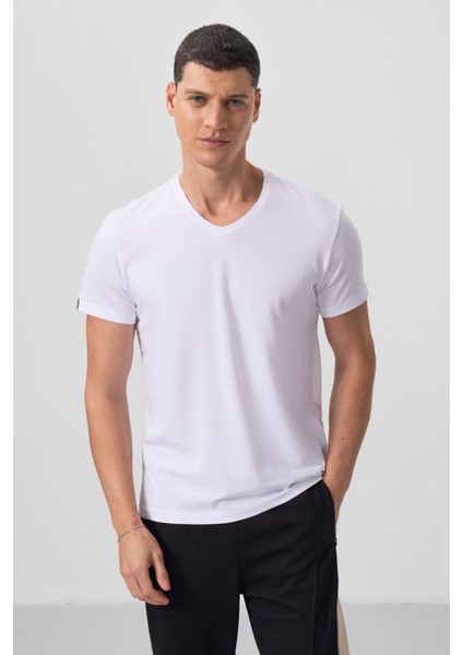 Standart Fit Basic V Yaka 3lü Paket Beyaz Erkek T-Shirt 87912 modelleri
