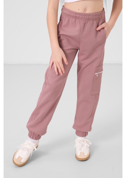 Beyaz-Gül Kurusu O Yaka Baskılı Lastik Paça Kargo Cepli Kız Çocuk Eşofman Takım - 75173 fiyatları