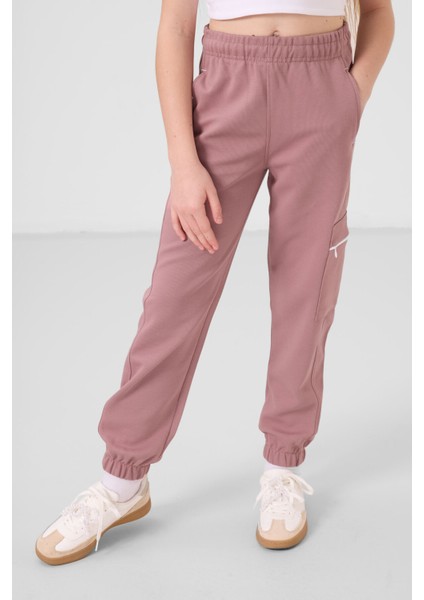 Beyaz-Gül Kurusu O Yaka Baskılı Lastik Paça Kargo Cepli Kız Çocuk Eşofman Takım - 75173 fırsatları