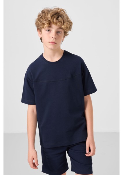 Lacivert Pamuklu Oversize Fit Dokuma Hafif Esnek Chino Erkek Çocuk Şort Takım - 11279 fiyatları