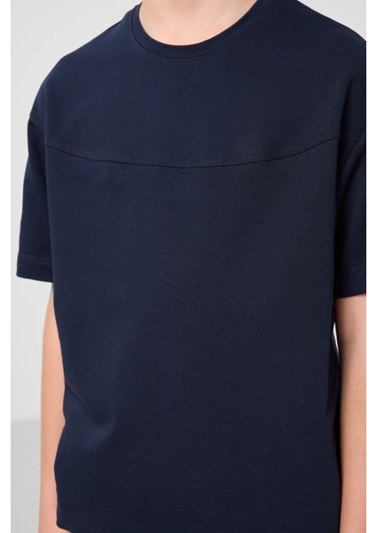 Lacivert Pamuklu Oversize Fit Dokuma Hafif Esnek Chino Erkek Çocuk Şort Takım - 11279 indirimleri