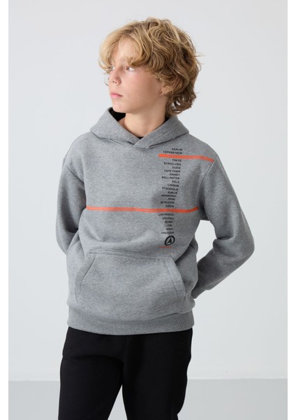 Gri Melanj Pamuklu Kalın İçi Tüylü Yumuşak Dokulu Standart Fit Baskılı Erkek Çocuk Sweatshirt - 11239 fiyatları