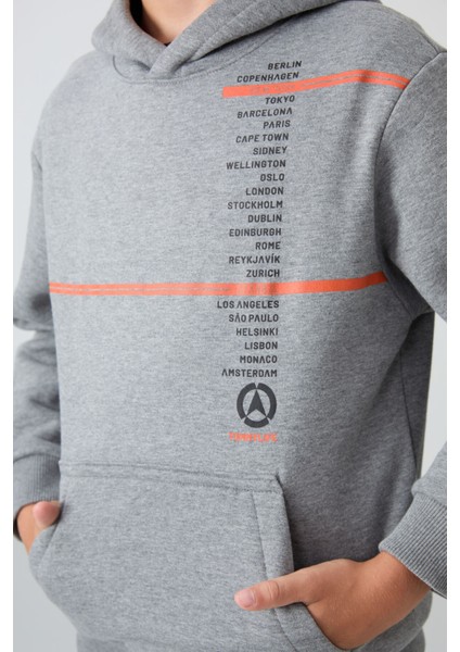 Gri Melanj Pamuklu Kalın İçi Tüylü Yumuşak Dokulu Standart Fit Baskılı Erkek Çocuk Sweatshirt - 11239 modelleri