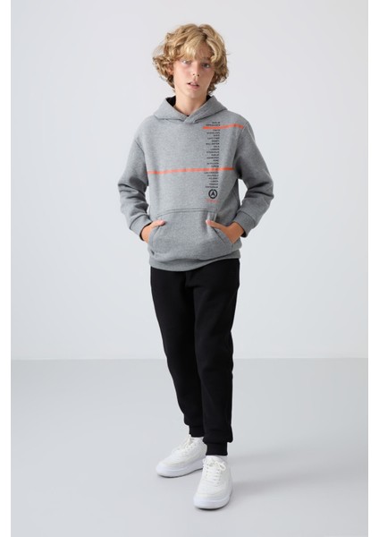 Gri Melanj Pamuklu Kalın İçi Tüylü Yumuşak Dokulu Standart Fit Baskılı Erkek Çocuk Sweatshirt - 11239 fırsatları