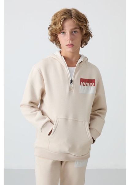 Bej Pamuklu Kalın Içi Tüylü Yumuşak Dokulu Standart Fit Baskılı Erkek Çocuk eşofman takım - 11246 fiyatları