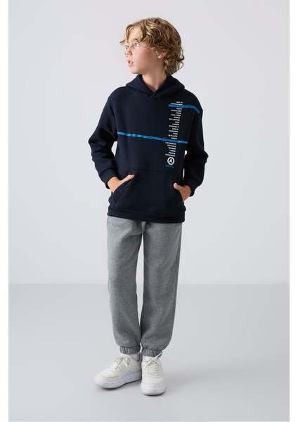 Lacivert Pamuklu Kalın İçi Tüylü Yumuşak Dokulu Standart Fit Baskılı Erkek Çocuk Sweatshirt - 11239 fiyatları