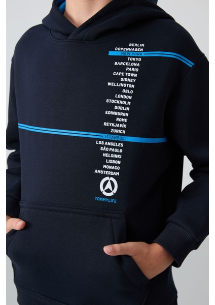 Lacivert Pamuklu Kalın İçi Tüylü Yumuşak Dokulu Standart Fit Baskılı Erkek Çocuk Sweatshirt - 11239 modelleri