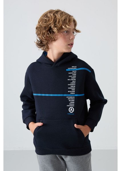 Lacivert Pamuklu Kalın İçi Tüylü Yumuşak Dokulu Standart Fit Baskılı Erkek Çocuk Sweatshirt - 11239 fırsatları