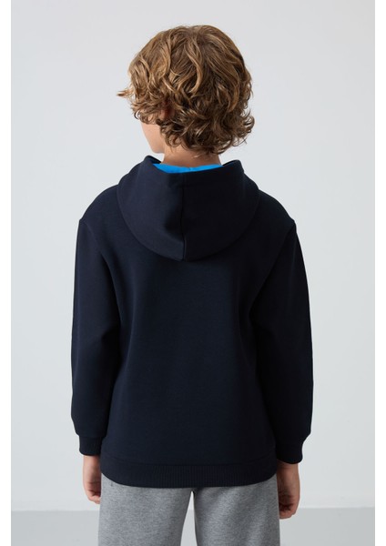 Lacivert Pamuklu Kalın İçi Tüylü Yumuşak Dokulu Standart Fit Baskılı Erkek Çocuk Sweatshirt - 11239 indirimleri