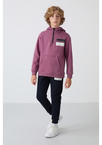 Tommy Life Soft Vişne-Lacivert Pamuklu Kalın Içi Tüylü Yumuşak Dokulu Standart Fit Nakışlı Erkek Çocuk eşofman takım - 11255