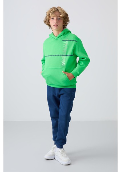 Neon Yeşil Pamuklu Kalın İçi Tüylü Yumuşak Dokulu Standart Fit Baskılı Erkek Çocuk Sweatshirt - 11239 fiyatları