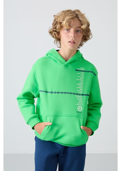 Neon Yeşil Pamuklu Kalın İçi Tüylü Yumuşak Dokulu Standart Fit Baskılı Erkek Çocuk Sweatshirt - 11239 fırsatları