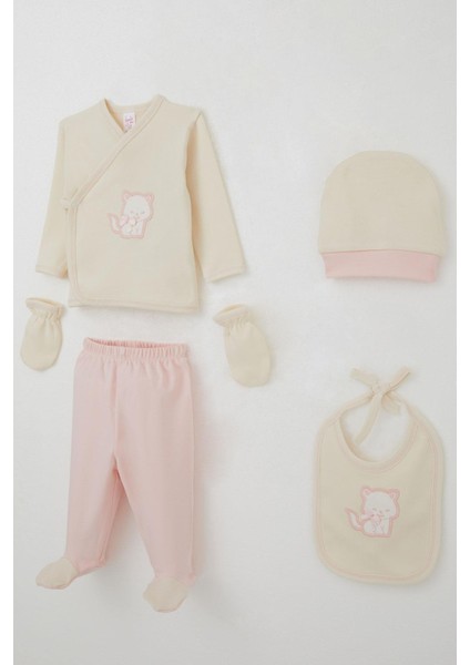 Kız Bebek Hastane Çıkışı 5 Li Sevimli Kedi Nakışlı Fiyonklu 0-3 Ay, Krem fiyatları