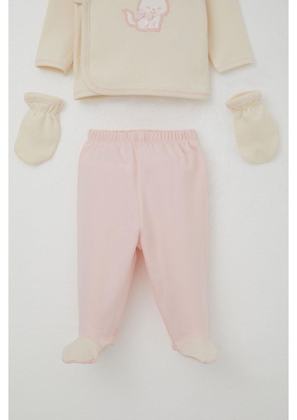 Kız Bebek Hastane Çıkışı 5 Li Sevimli Kedi Nakışlı Fiyonklu 0-3 Ay, Krem fırsatları