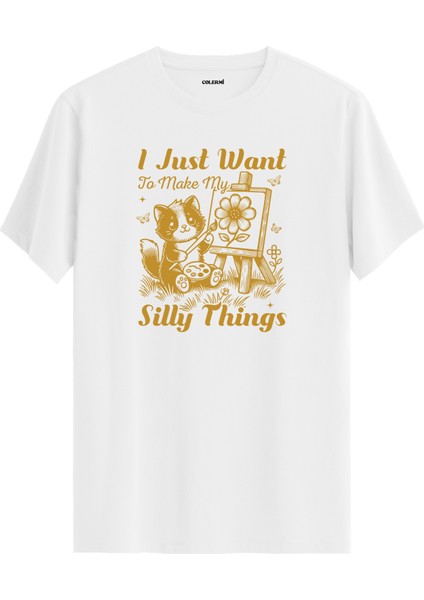 Kedi Çizim Tuval Baskılı Regular Tişört %100 Pamuk Premium Kumaş