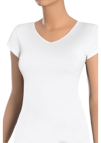 Kadın T-Shirt Yarım Kollu V Yaka (%96 Pamuk - %4 Elastan)