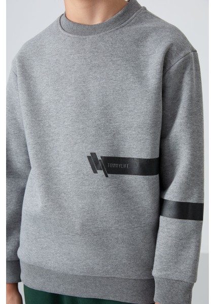 Gri Melanj Pamuklu Kalın İçi Tüylü Yumuşak Dokulu Standart Fit Baskılı Erkek Çocuk Sweatshirt - 11238 fiyatları