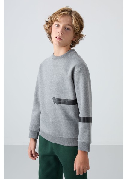 Gri Melanj Pamuklu Kalın İçi Tüylü Yumuşak Dokulu Standart Fit Baskılı Erkek Çocuk Sweatshirt - 11238 fırsatları