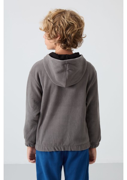 Koyu Gri Kalın Yumuşak Dokulu Standart Fit Nakışlı Polar Erkek Çocuk Sweatshirt - 11230 indirimleri