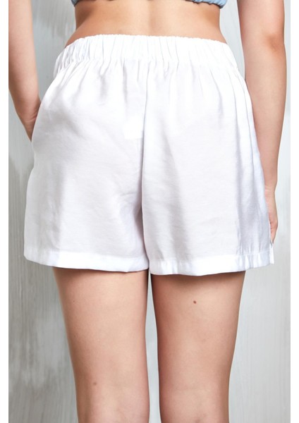 Beyaz Modal Kumaş Oversize Gömlek/şort Alt-Üst Takım 27376