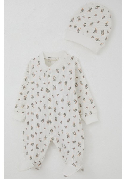 Kız Bebek Patikli Tulum Çiçek Desenli 0-6 Ay, Ekru fiyatları