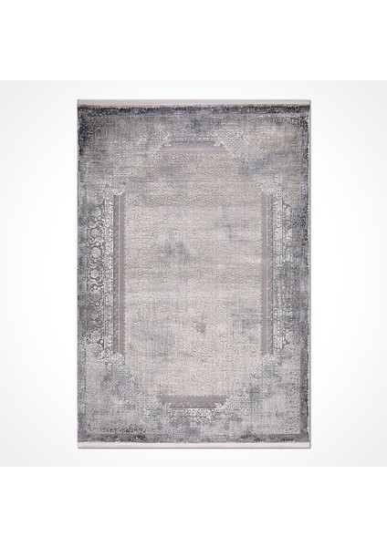 Çerçeveli Gri Viskon Dikdörtgen Modern Desenli Akrilik Hav Vermeyen Leke Tutmayan Kolay Temizlenen Yumuşak Makine Salon Yolluk Mutfak Halı