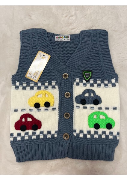 Sarı Yeşil Arabalı Örme Yelek