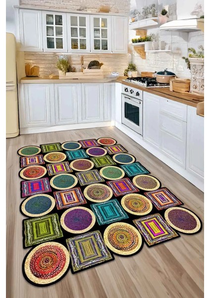 Dijital Kaymaz Yıkanabilir Renkli Modern Salon Halısı Mutfak Halısı Yolluk DC-7342