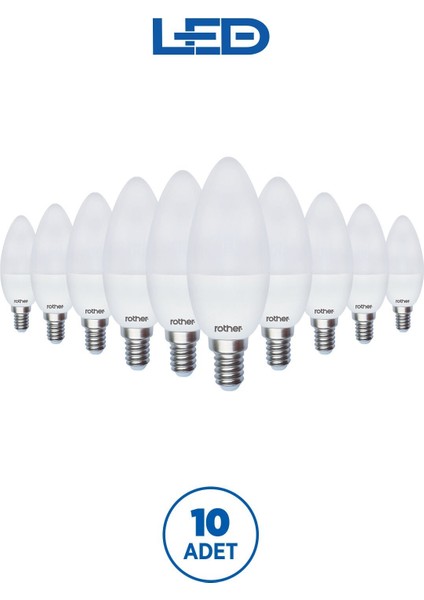 RTL02111-10 Rother LED Mum Avize Ampul 6WE14 470Lümen 4000K Gün Işığı Enerji Tasarruflu Ampul 10Adet