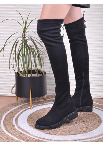 Siyah Kadın Çizme Diz Üstü Streç Çorap Fermuarlı Bayan Bot 177 indirimleri