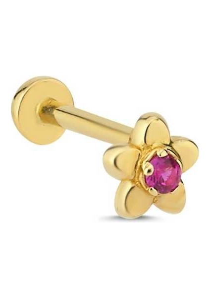 Papatya Model Kırmızı Taş Tragus Piercing
