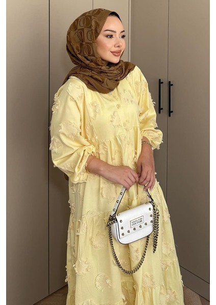 Vespera V Yaka Saçaklı Elbise 1589 - Sarı fiyatları