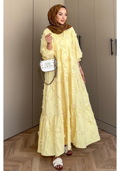 Vespera V Yaka Saçaklı Elbise 1589 - Sarı modelleri