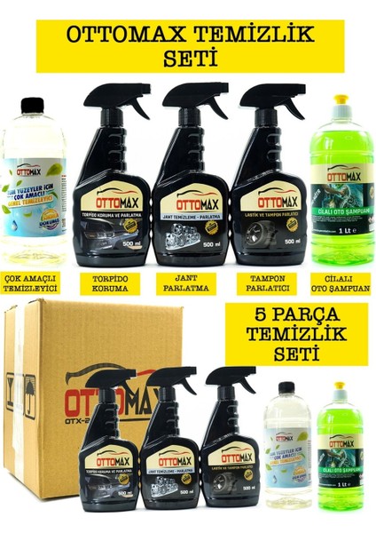 Ottomax Premium 5 Parça Araç Içi Torpido Jant Lastik Tampon Şampuan Çok Amaçlı Temizlik Seti