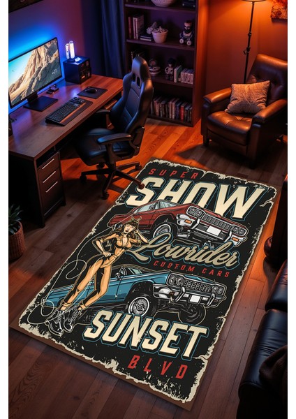 Anitika Araç Desenli Kaymaz Taban Makinede Yıkanabilir Gaming Oyuncu Gamer Genç Odası Halısı