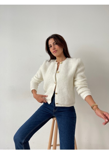 HRK0003 Kadın Teddy Peluş Havlu Örgü Gold Düğmeli Triko Hırka indirimleri
