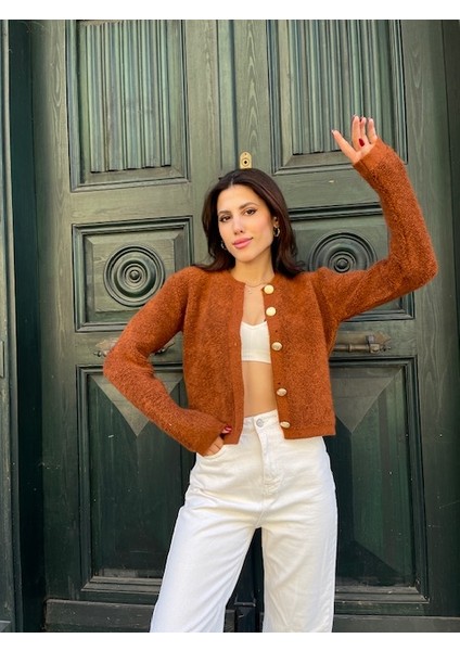 HRK0003 Kadın Teddy Peluş Havlu Örgü Gold Düğmeli Triko Hırka fiyatları