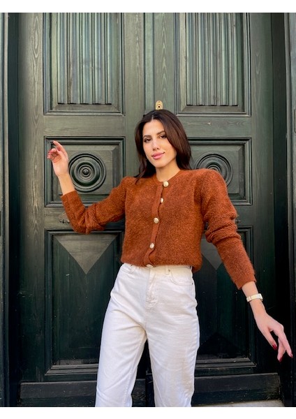 HRK0003 Kadın Teddy Peluş Havlu Örgü Gold Düğmeli Triko Hırka modelleri