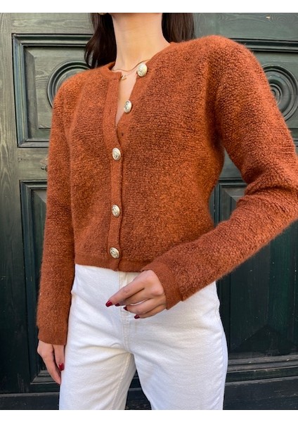 HRK0003 Kadın Teddy Peluş Havlu Örgü Gold Düğmeli Triko Hırka fırsatları