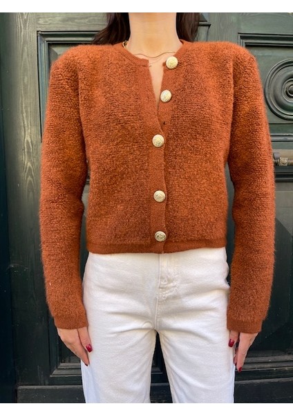 HRK0003 Kadın Teddy Peluş Havlu Örgü Gold Düğmeli Triko Hırka indirimleri
