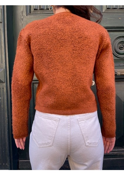 HRK0003 Kadın Teddy Peluş Havlu Örgü Gold Düğmeli Triko Hırka