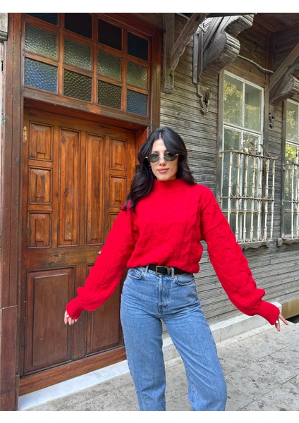 KZK0002 Kadın Jakar Desen Yürütmeli Örgü Crop Kazak indirimleri