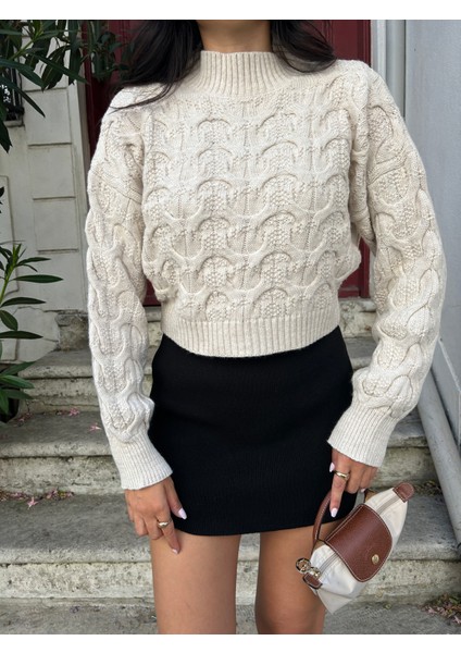 KZK0002 Kadın Jakar Desen Yürütmeli Örgü Crop Kazak fiyatları