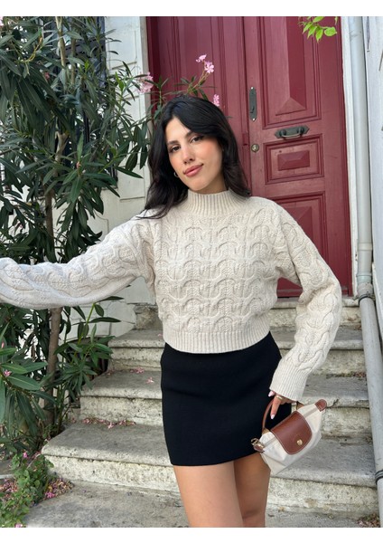 KZK0002 Kadın Jakar Desen Yürütmeli Örgü Crop Kazak fırsatları